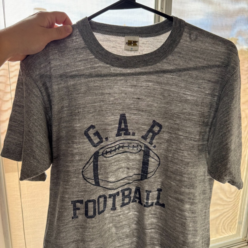 Vintage 70s Paper Thin T Shirt Mens Medium Russell Athletic Football Made in USA